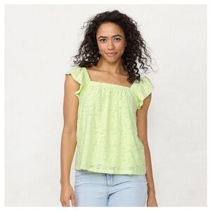 LC Lauren Conrad Ruffled Sleeve Cross-Back Top Light Green Women’s XS NWT!
